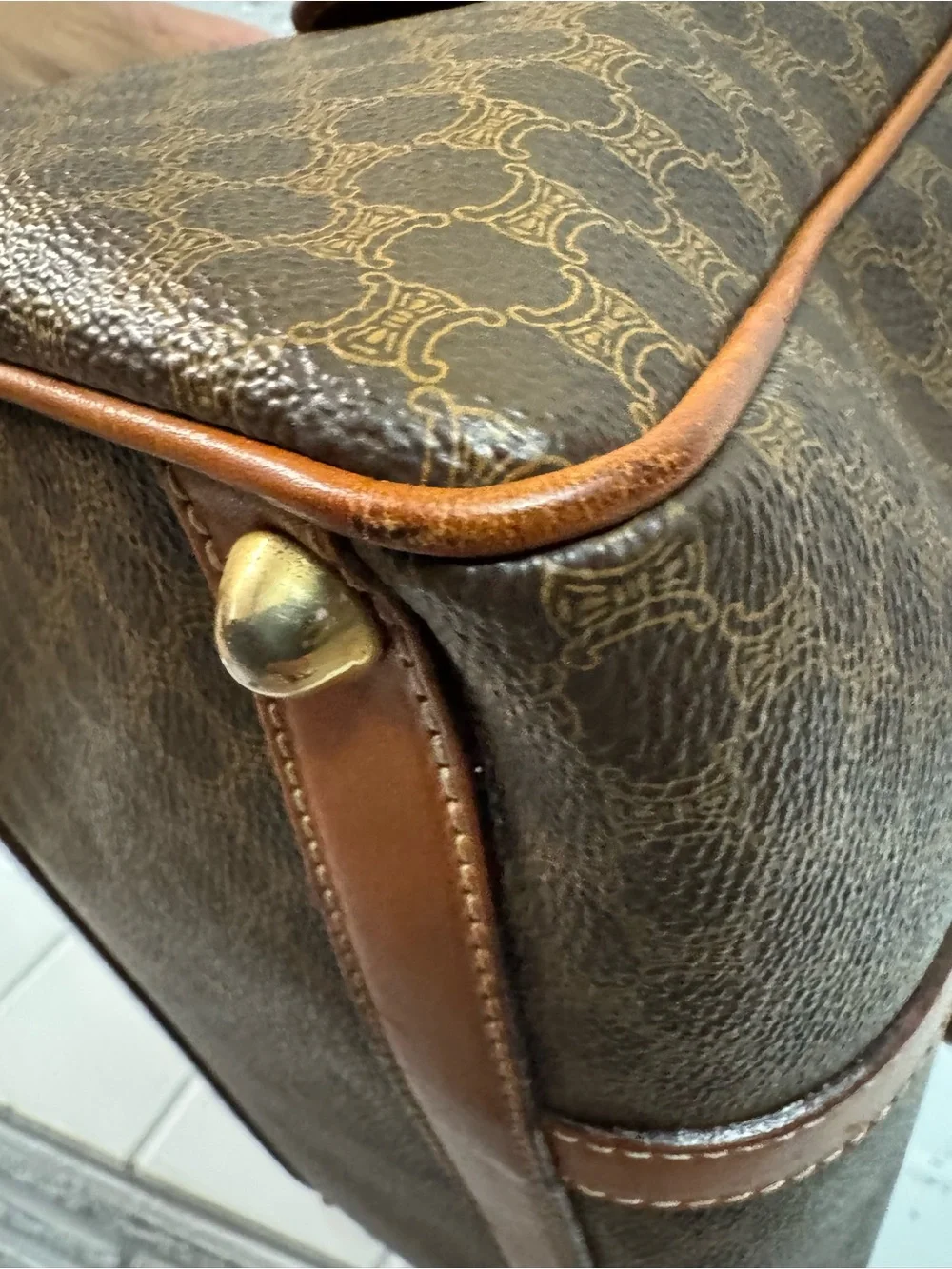 Celine Brown Monogram Canvas Duffel with Tan Leather Trim